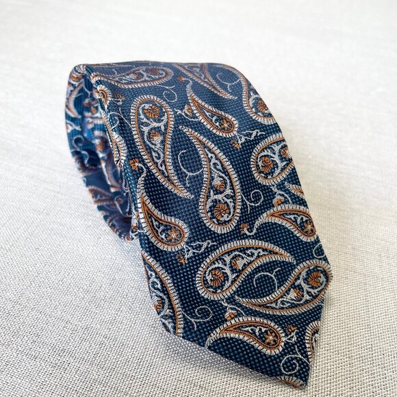 Tattersal London Blue Paisley Men’s Tie. 100% Silk - Picture 6 of 11